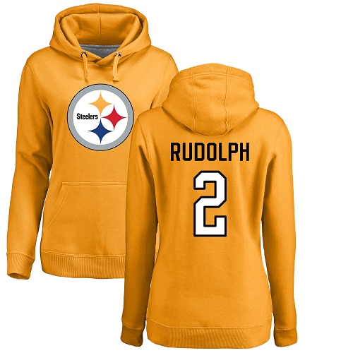 Women Pittsburgh Steelers Football 2 Gold Mason Rudolph Name and Number Logo Pullover NFL Hoodie Sweatshirts